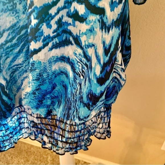 Dress Barn Tunic Top XL 14/16 Blue Black White Animal Print Short Sleeves - Picture 8 of 16